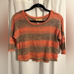 Vintage Ginger Jar Orange and Brown Cropped Short Sleeve Sweater